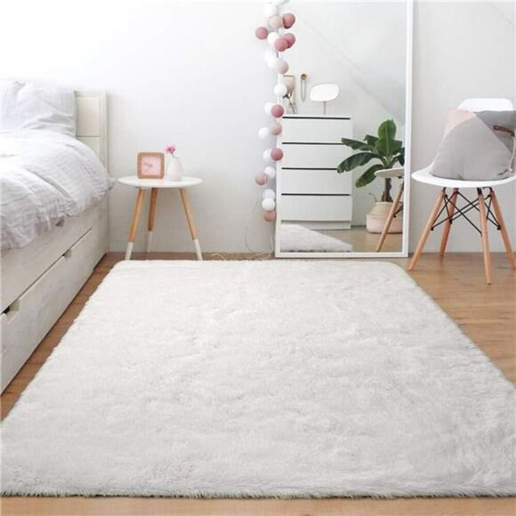 Fluffy Cream White Shag Rug 3x5 Soft Fuzzy Area Carpet Bedroom Living Room - Picture 3 of 7